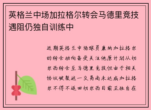 英格兰中场加拉格尔转会马德里竞技遇阻仍独自训练中